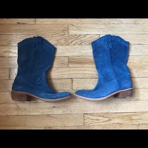 Blue Suede Cowboy-Style Slouchy Boots